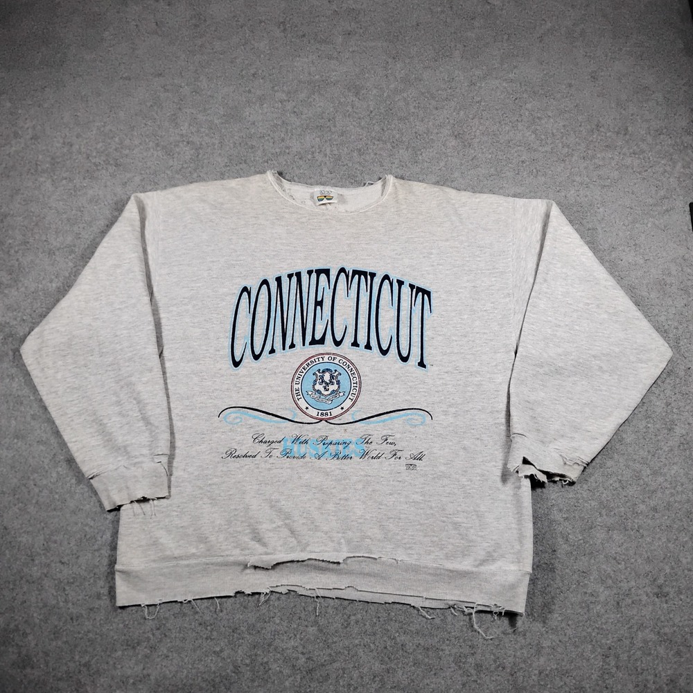 Vintage 20/20 Sport UCONN Connecticut Huskies Distressed Sweatshirt Gray XL USA